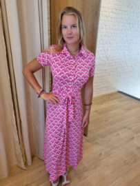 fuchsia stretch jurk met motief