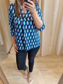 blouse geometrische motief kobaltblauw/zwart
