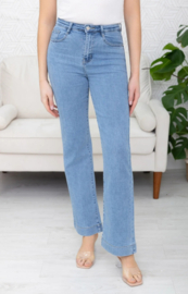 Folyrose LESLIE FIT middenblauwe jeans - medium blue denim - hoge taille  STRAIGHT FIT- WIDE LEG