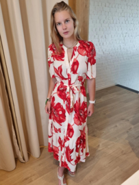 maxi-jurk met rode blaadjesprint JDYFLORA