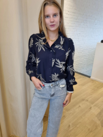 marineblauwe blouse met broderie