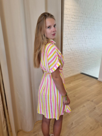 katoenen jurk met gele en roze strepenprint