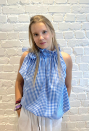 blousetop fronsjes ruitjes blauw