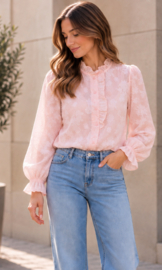 blouse met fijne versiering aan de mouwen lichtroze