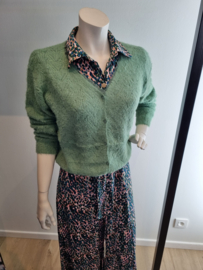 cardigan met V-hals en kant groen