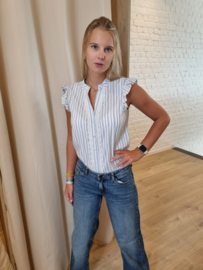 bloesje met fijne lurex en glinsters blauw/wit