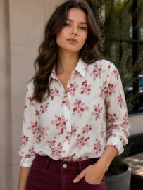 katoenen hemd met bordeaux bloemenprint