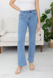 Folyrose LESLIE FIT middenblauwe jeans - medium blue denim - hoge taille  STRAIGHT FIT- WIDE LEG