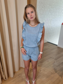 jeans playsuit met ruffles