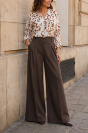 Chocolat wide leg broek met plooidetail