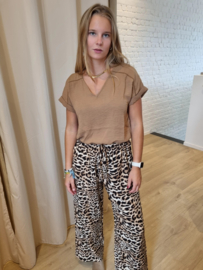 losse broek in viscose met camel luipaardprint