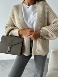 ruime cardigan in gebreid motief beige