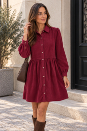 Stijlvolle ribfluwelen jurk bordeaux
