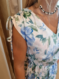 jurk met fronsmouwtjes en lichtblauw print
