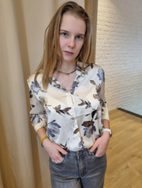 hemd satijn met bloemenprint beige