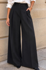 Zwarte wide leg broek met plooidetail