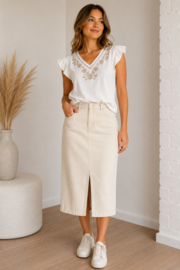 lichte denim midi-rok KILKY beige