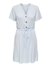 jurk met streepjes en treklintje  wit/blauw JDYLAUREL