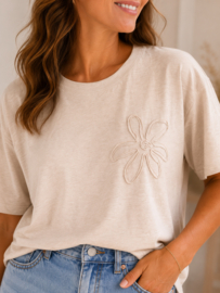 T-shirt oversize bloem beige