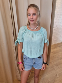blouse tetra met lusjes aan de mouwen lichtgroen