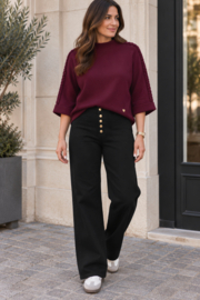 Folyrose LESLIE FIT PLUS zwarte jeans met knopen - hoge taille  STRAIGHT FIT- WIDE LEG