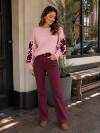 Folyrose LESLIE FIT bordeaux – hoge taille STRAIGHT FIT jeans- WIDE LEG