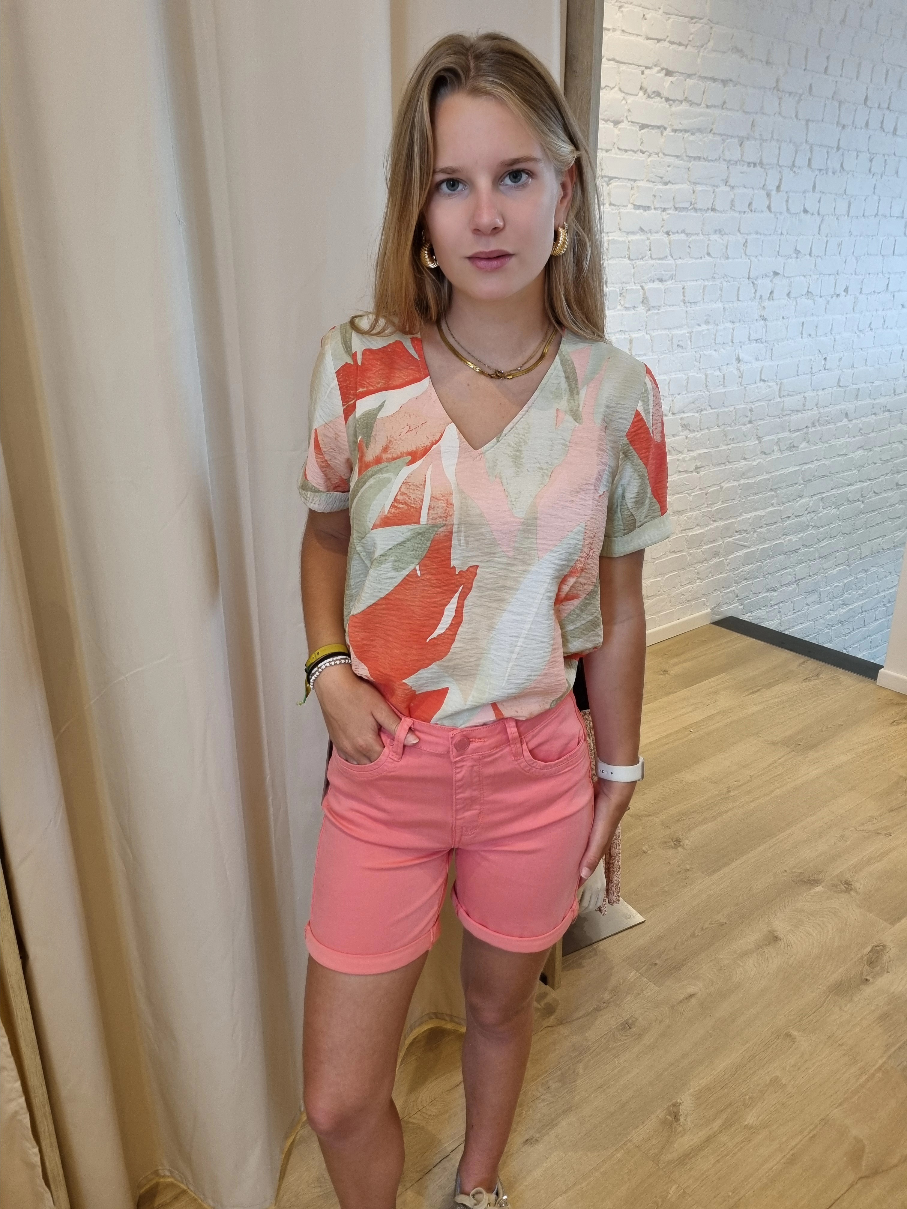 blouse met zalm en licht kaki print JDYCAMILLE