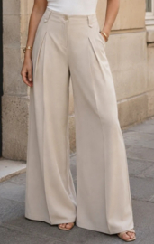 Ecru wide leg broek met plooidetail