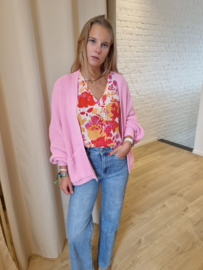 ruime cardigan in gebreid motief lichtroze