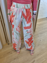 fleurige broek met zalm en kaki print JDYCAMILLE