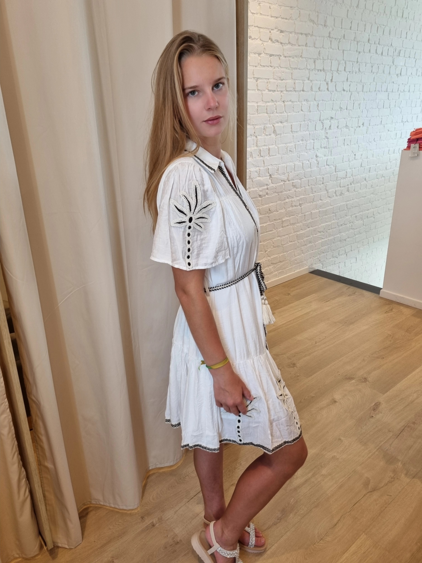 bohemian jurk palm met bindlintje en mouwtjes