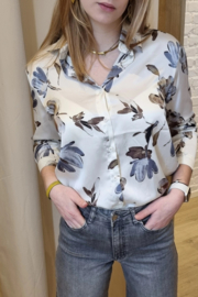hemd satijn met bloemenprint beige
