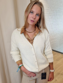 zachte cardigan met parels beige