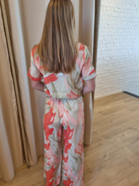 fleurige broek met zalm en kaki print JDYCAMILLE