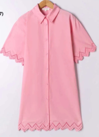 luchtige katoenen jurk met geperforeerd motief lichtroze