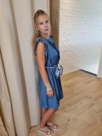 jeansjurk met frulletjes donker denimblauw