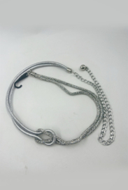 elastische riem met knoopje zilver