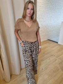 losse broek in viscose met camel luipaardprint