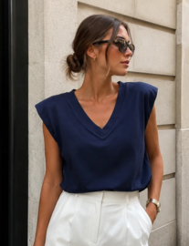 T-shirt padded shoulders marineblauw
