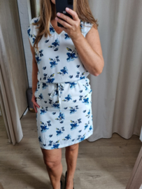 jurk met bindlintje en blauw motief