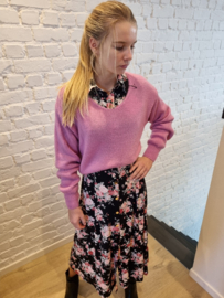 elastische jurk met bloemenprint zwart