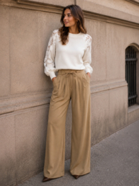 Camel wide leg broek met strikdetail