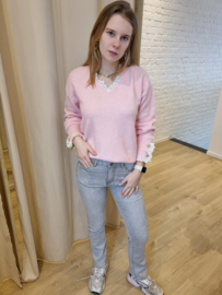truitje frulletje en V-hals pastel roze