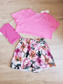 shortje bloemenprint lichtroze/fuchsia