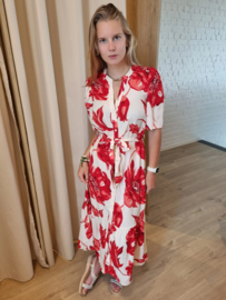 maxi-jurk met rode blaadjesprint JDYFLORA