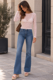 Bleached midden denimblauwe bootcut jeans - flatterende high waist fit