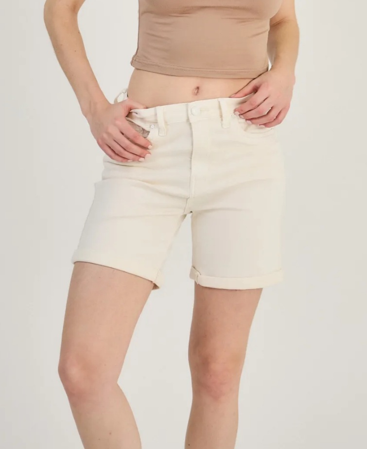 super stretch push up shortje met omslag boord crème