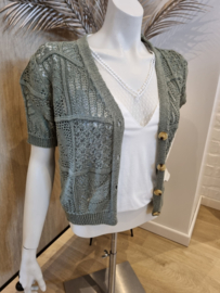 T-shirt met kanten mouwtjes en dentelle aan de hals wit