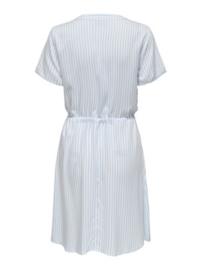 jurk met streepjes en treklintje  wit/blauw JDYLAUREL