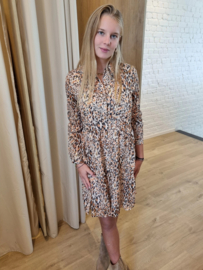 jurk met fijne lurex en beige luipaardprint